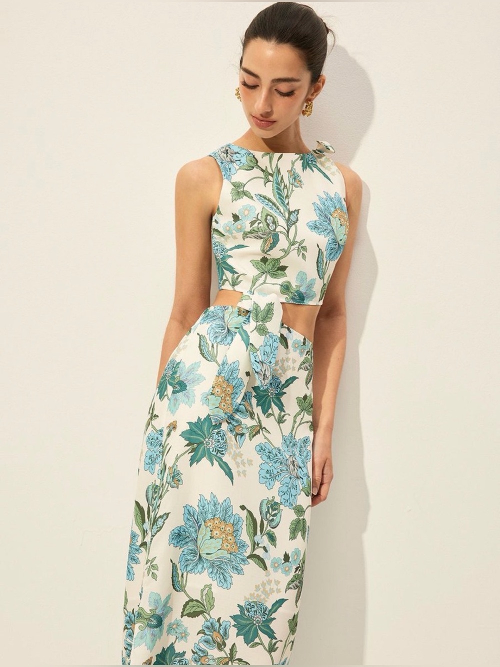 Commense Floral Cutout Maxi Dress in Cream and Blue - NWT Sold Out